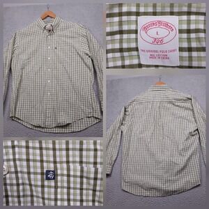 Brooks Brothers 346 Check Shirt Men's L Green White Button Down Cotton